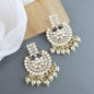 Women's 18K Gold Plated Intricately Designed Traditional Chandbali Earrings Glided With Kundans & Pearls (E3081W)