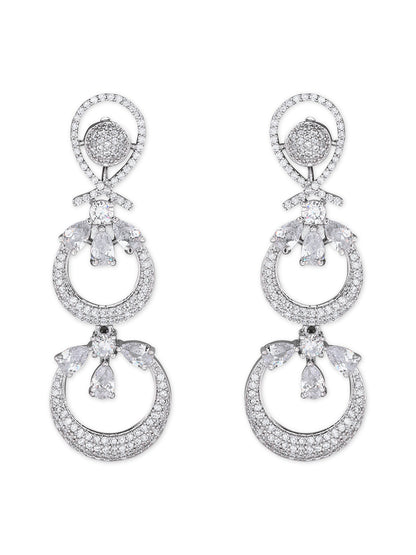 Women's Silver Plated Glittering Crystal Ad Stone Studs Earrings (E3071Zg)