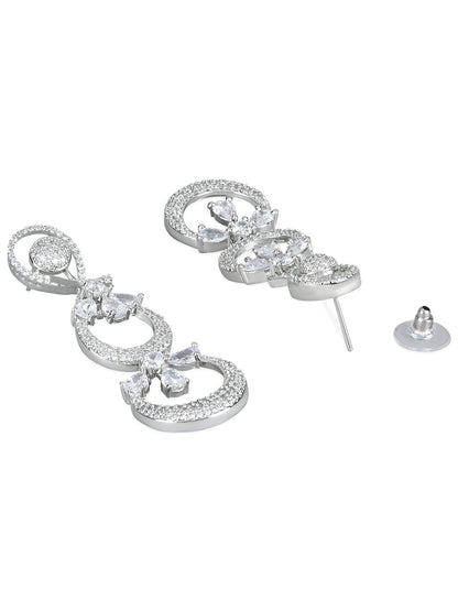 Women's Silver Plated Glittering Crystal Ad Stone Studs Earrings (E3071Zg)
