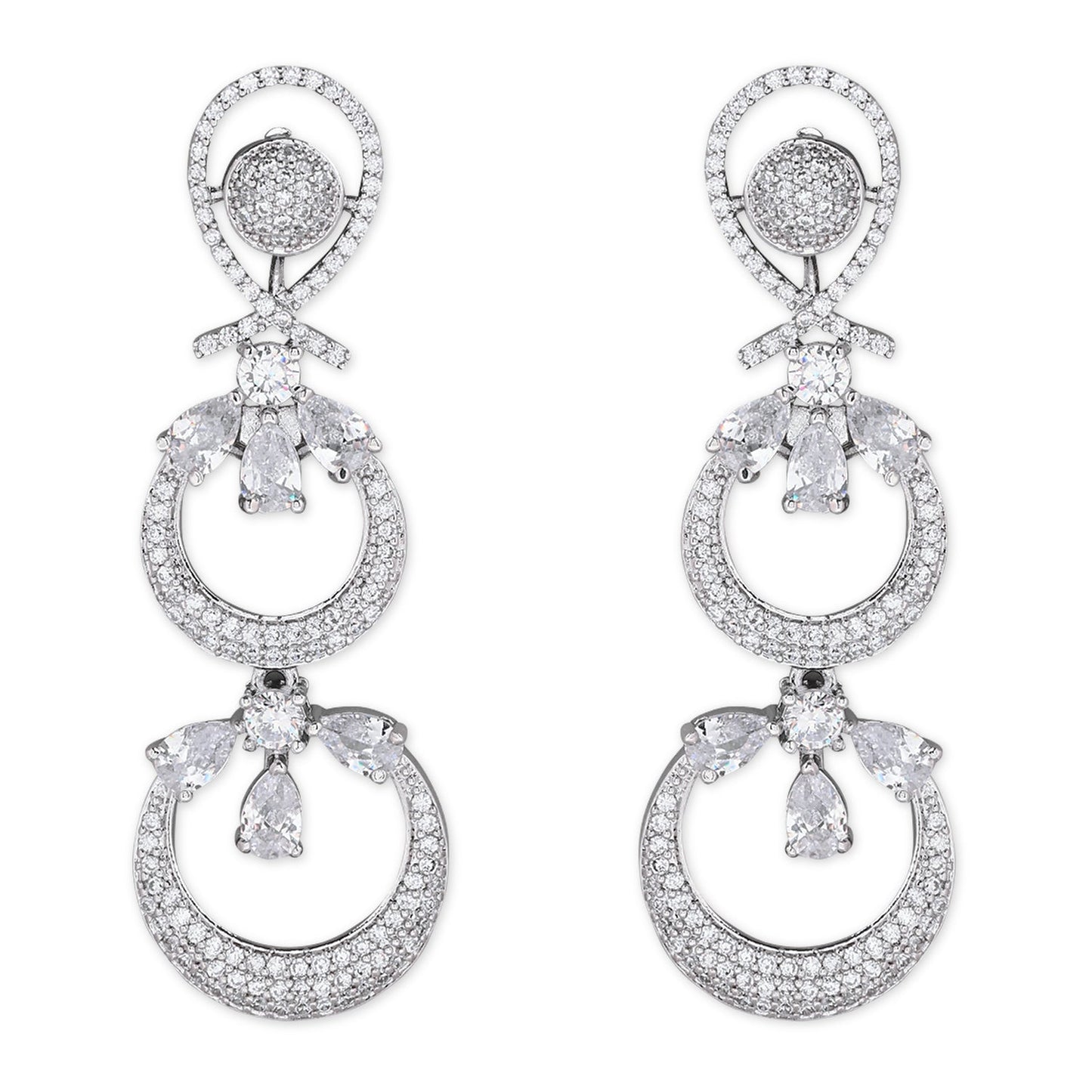 Women's Silver Plated Glittering Crystal Ad Stone Studs Earrings (E3071Zg)