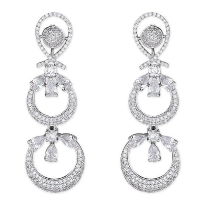 Women's Silver Plated Glittering Crystal Ad Stone Studs Earrings (E3071Zg)