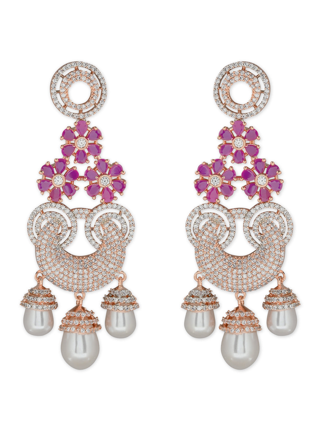 Women's Rosegold Plated Glittering Crystal Ad Stone Studs Earrings (E3071Zg)