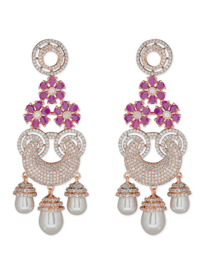 Women's Rosegold Plated Glittering Crystal Ad Stone Studs Earrings (E3071Zg)