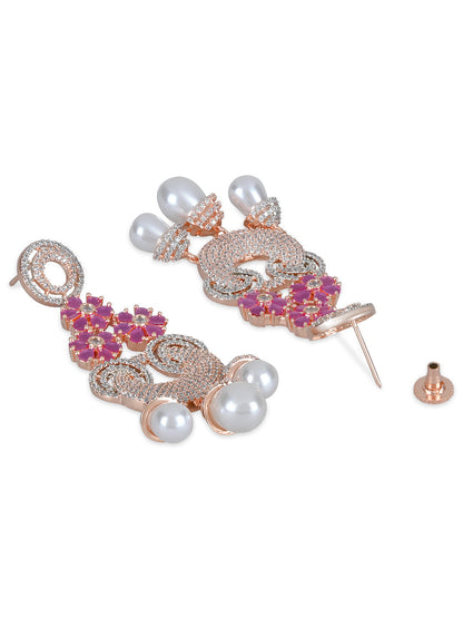 Women's Rosegold Plated Glittering Crystal Ad Stone Studs Earrings (E3071Zg)
