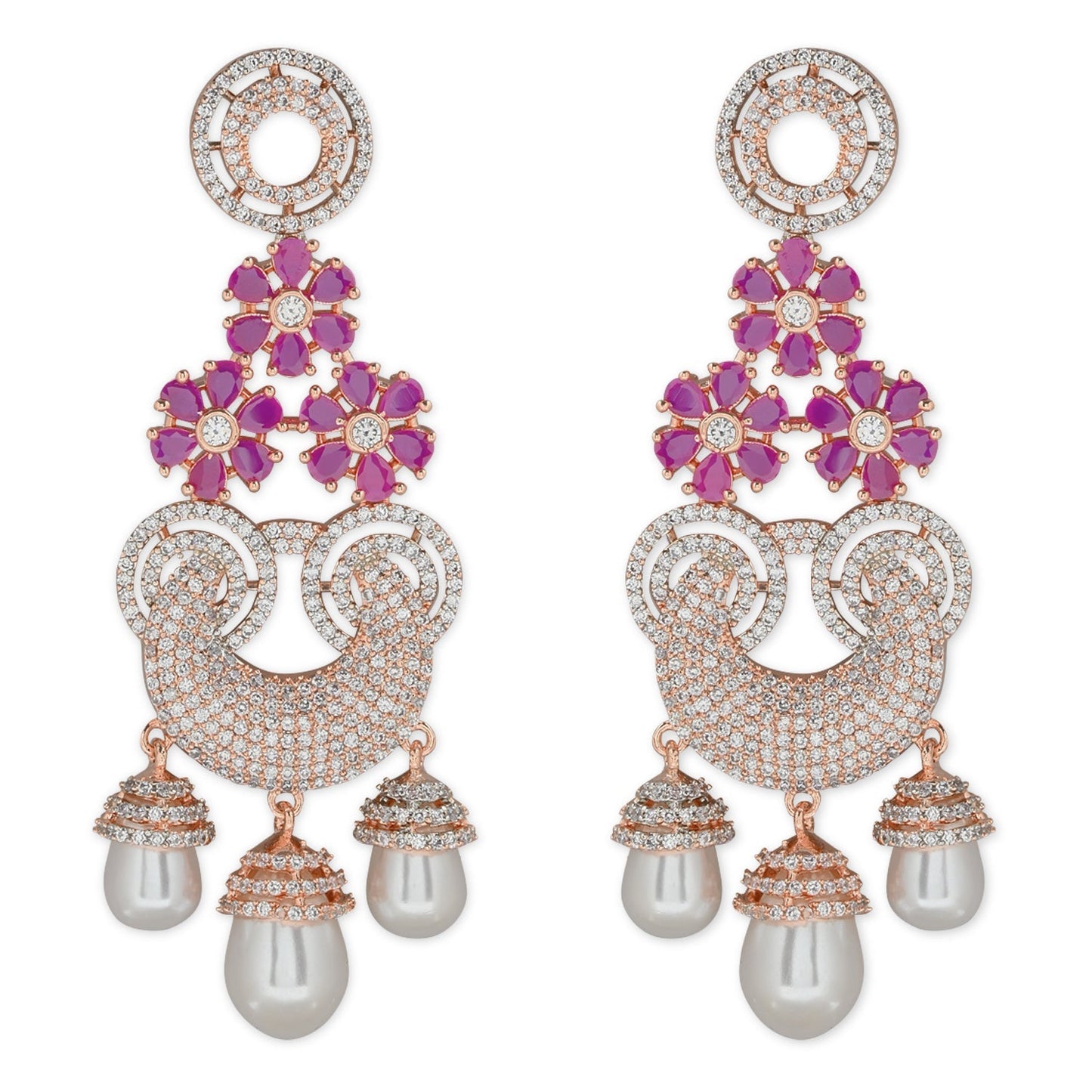 Women's Rosegold Plated Glittering Crystal Ad Stone Studs Earrings (E3071Zg)