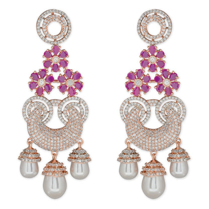 Women's Rosegold Plated Glittering Crystal Ad Stone Studs Earrings (E3071Zg)