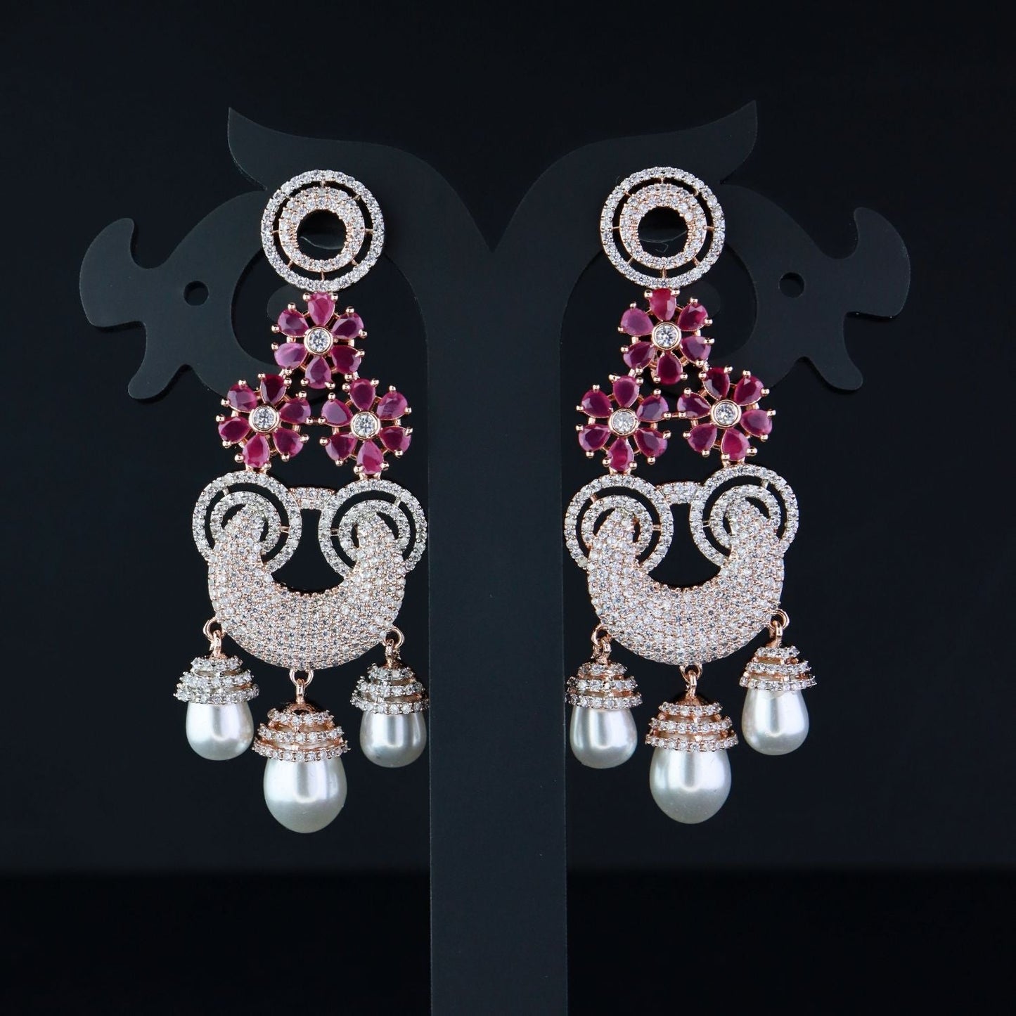 Women's Rosegold Plated Glittering Crystal Ad Stone Studs Earrings (E3071Zg)