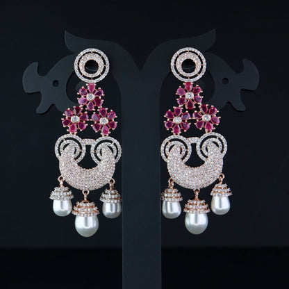 Women's Rosegold Plated Glittering Crystal Ad Stone Studs Earrings (E3071Zg)