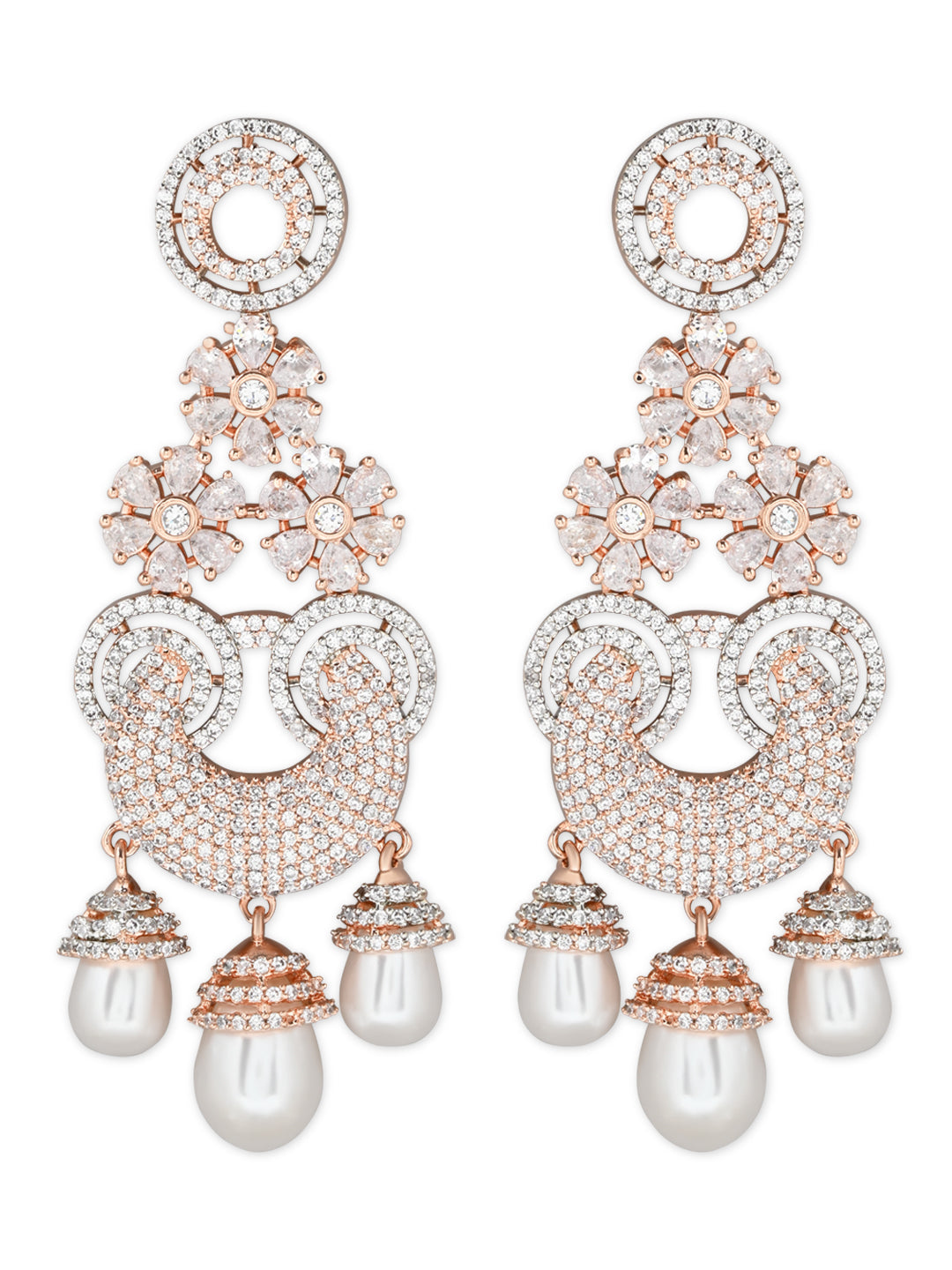 Women's Rosegold Plated Glittering Crystal Ad Stone Studs Earrings (E3071Zg)