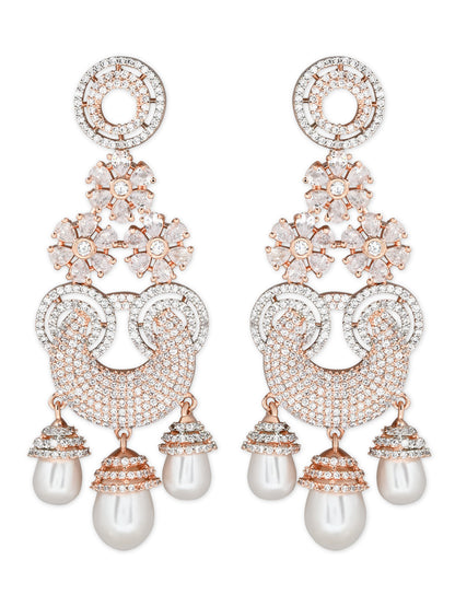 Women's Rosegold Plated Glittering Crystal Ad Stone Studs Earrings (E3071Zg)