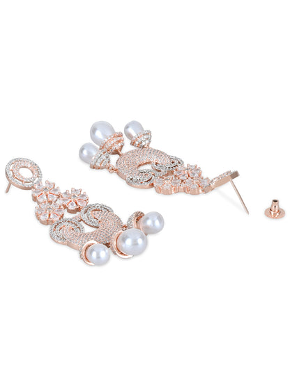 Women's Rosegold Plated Glittering Crystal Ad Stone Studs Earrings (E3071Zg)