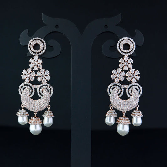 Women's Rosegold Plated Glittering Crystal Ad Stone Studs Earrings (E3071Zg)