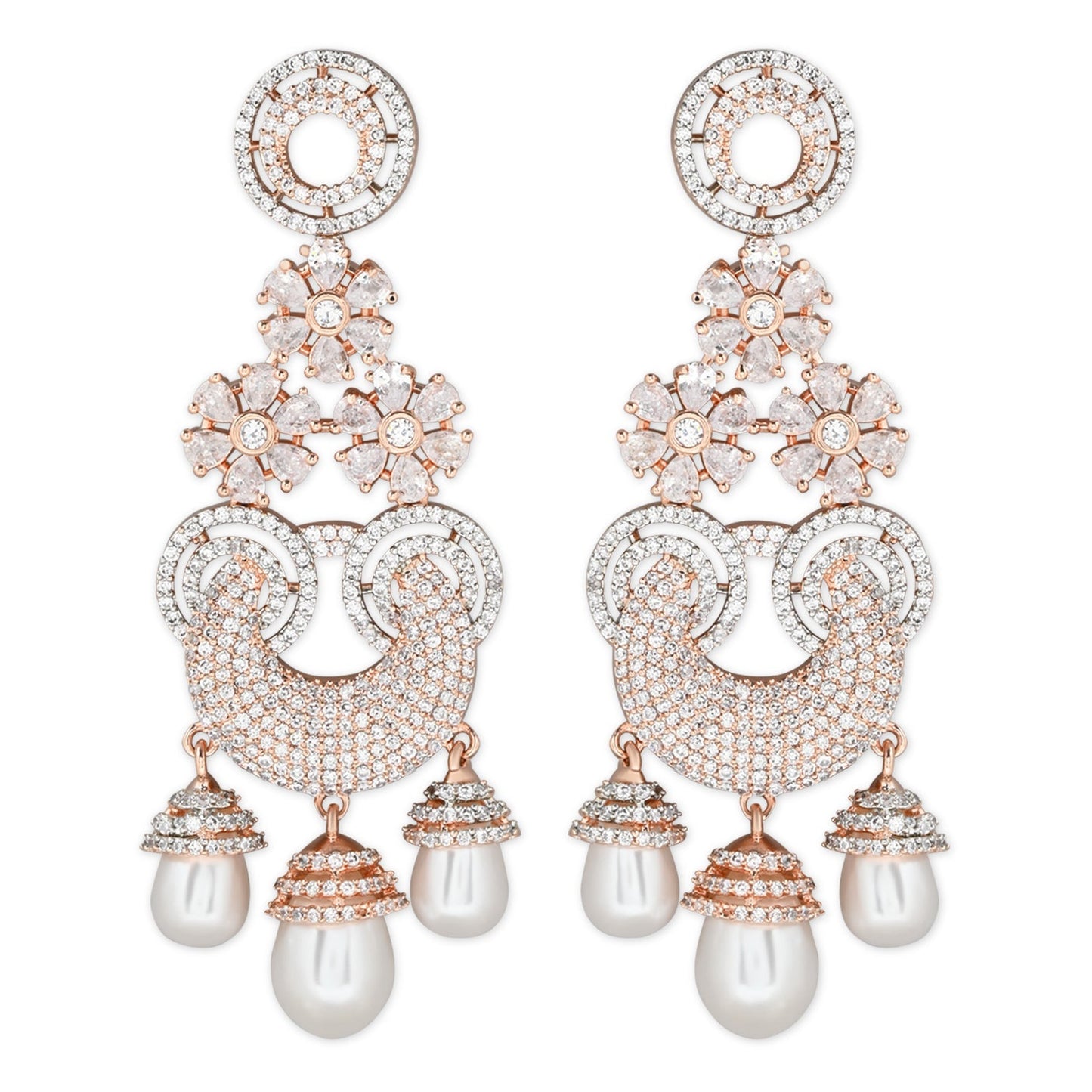 Women's Rosegold Plated Glittering Crystal Ad Stone Studs Earrings (E3071Zg)