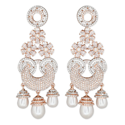 Women's Rosegold Plated Glittering Crystal Ad Stone Studs Earrings (E3071Zg)