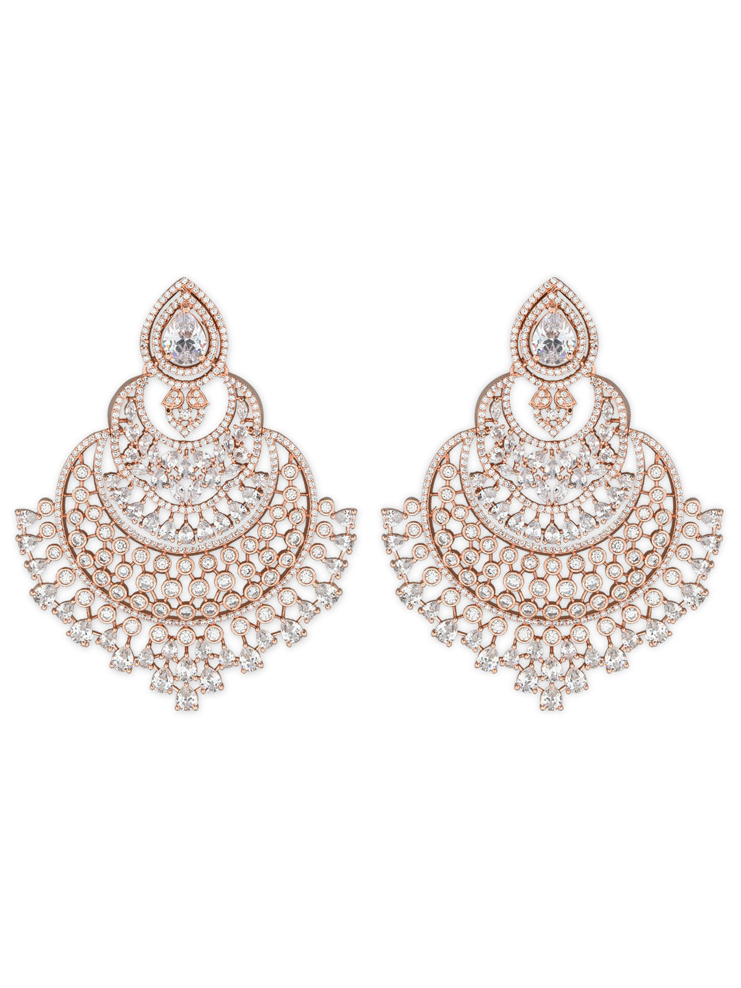 Women's Rosegold Plated Glittering Crystal Ad Stone Studs Earrings (E3071Zg)