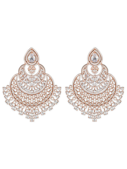 Women's Rosegold Plated Glittering Crystal Ad Stone Studs Earrings (E3071Zg)