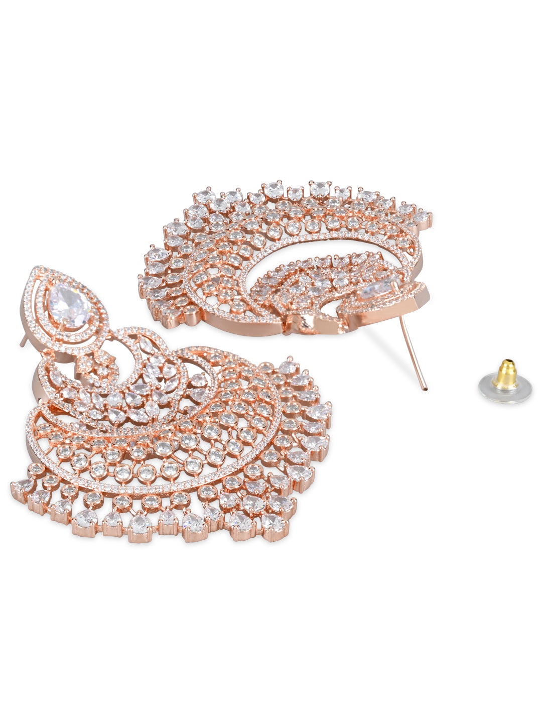 Women's Rosegold Plated Glittering Crystal Ad Stone Studs Earrings (E3071Zg)