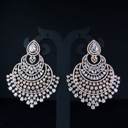 Women's Rosegold Plated Glittering Crystal Ad Stone Studs Earrings (E3071Zg)