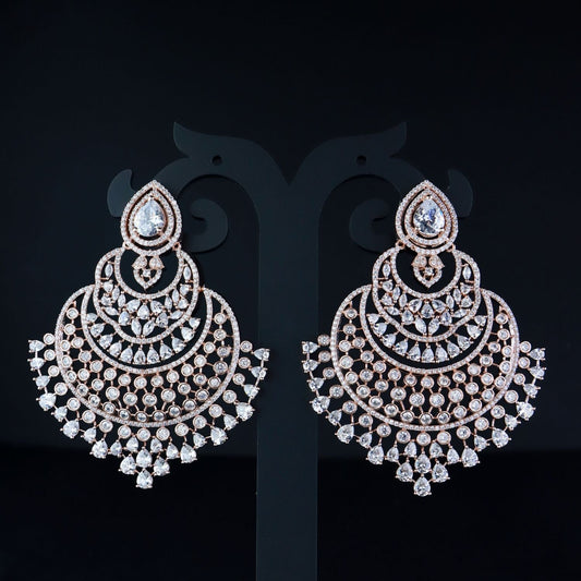 Women's Rosegold Plated Glittering Crystal Ad Stone Studs Earrings (E3071Zg)