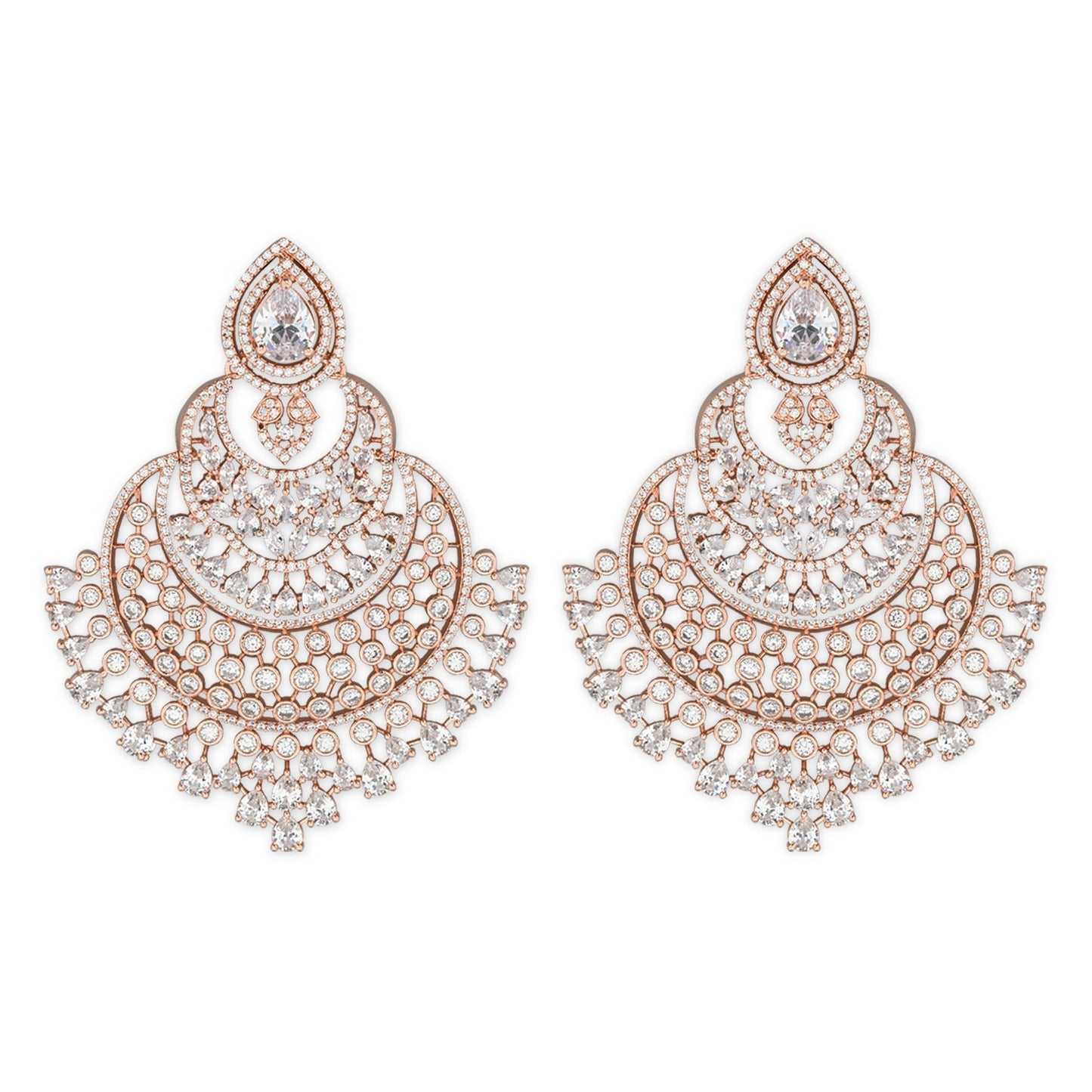 Women's Rosegold Plated Glittering Crystal Ad Stone Studs Earrings (E3071Zg)