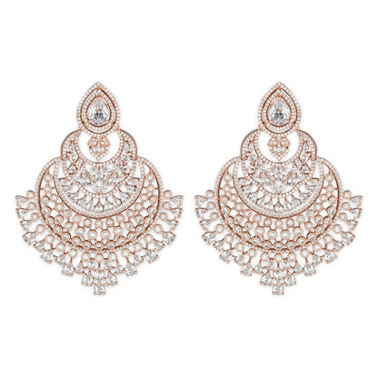 Women's Rosegold Plated Glittering Crystal Ad Stone Studs Earrings (E3071Zg)
