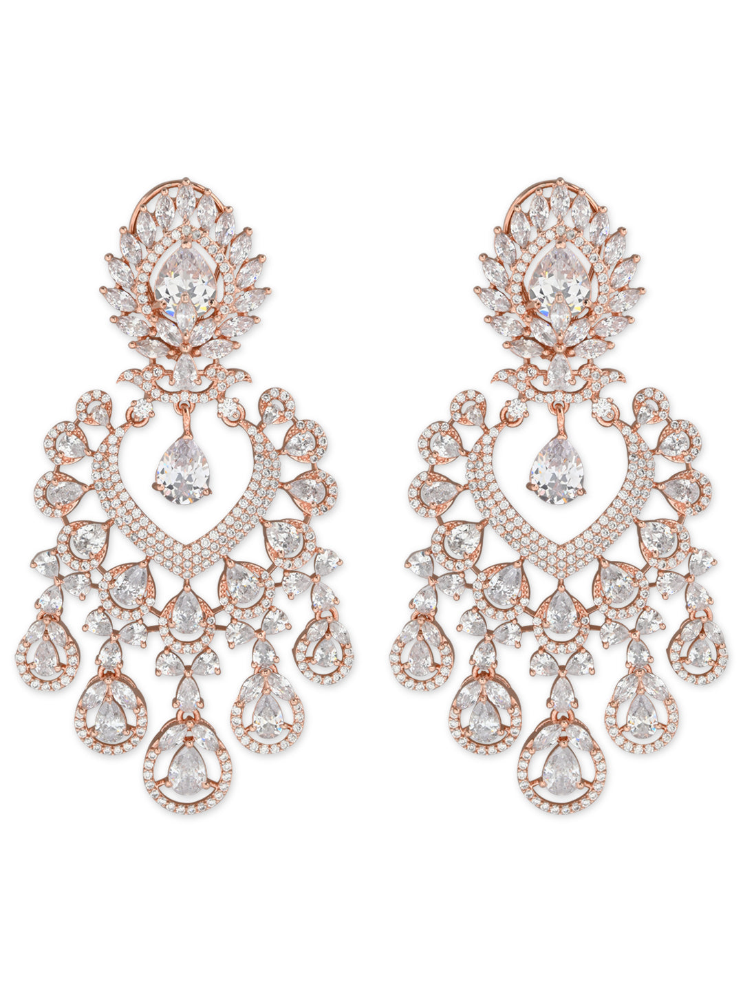 Women's Rosegold Plated Glittering Crystal Ad Stone Studs Earrings (E3071Zg)