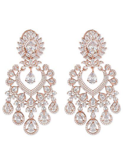 Women's Rosegold Plated Glittering Crystal Ad Stone Studs Earrings (E3071Zg)