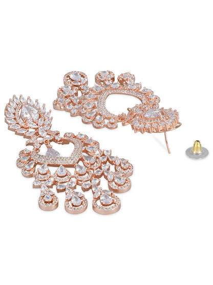 Women's Rosegold Plated Glittering Crystal Ad Stone Studs Earrings (E3071Zg)