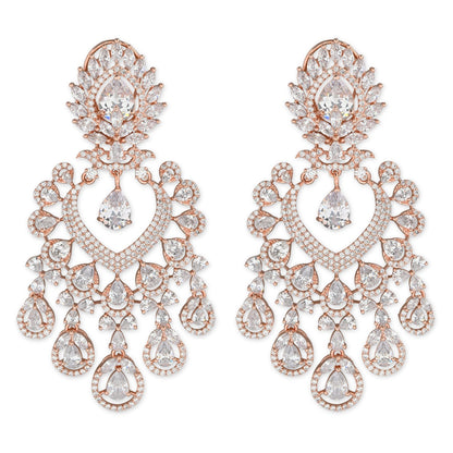 Women's Rosegold Plated Glittering Crystal Ad Stone Studs Earrings (E3071Zg)
