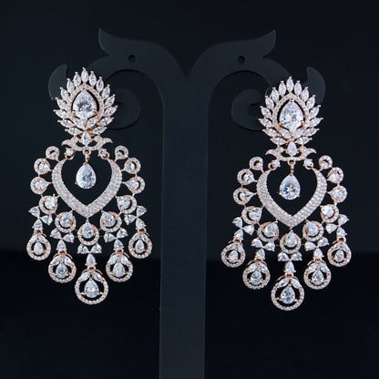 Women's Rosegold Plated Glittering Crystal Ad Stone Studs Earrings (E3071Zg)