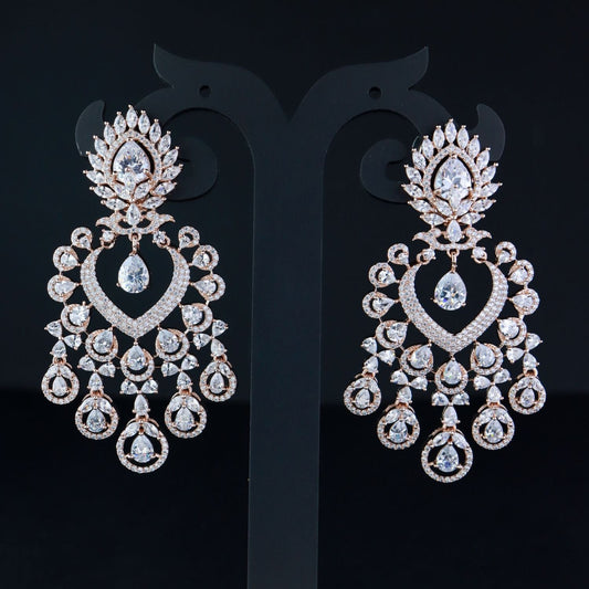 Women's Rosegold Plated Glittering Crystal Ad Stone Studs Earrings (E3071Zg)