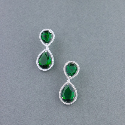 Women's 18K Silver Plated Green Cz & American Diamond Stone Studded Beautiful Earrings