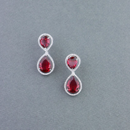Women's 18K Silver Plated Red Cz & American Diamond Stone Studded Beautiful Earrings