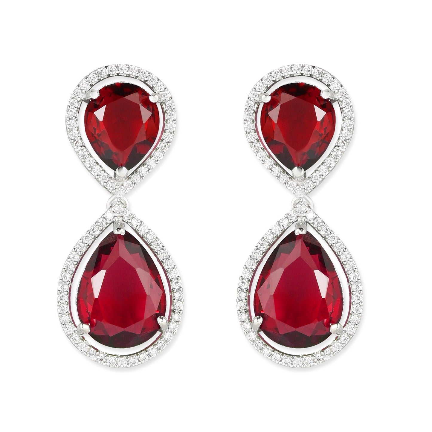 Women's 18K Silver Plated Red Cz & American Diamond Stone Studded Beautiful Earrings