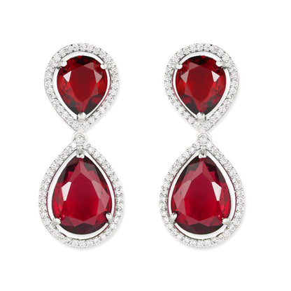 Women's 18K Silver Plated Red Cz & American Diamond Stone Studded Beautiful Earrings