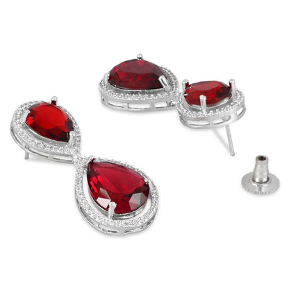 Women's 18K Silver Plated Red Cz & American Diamond Stone Studded Beautiful Earrings