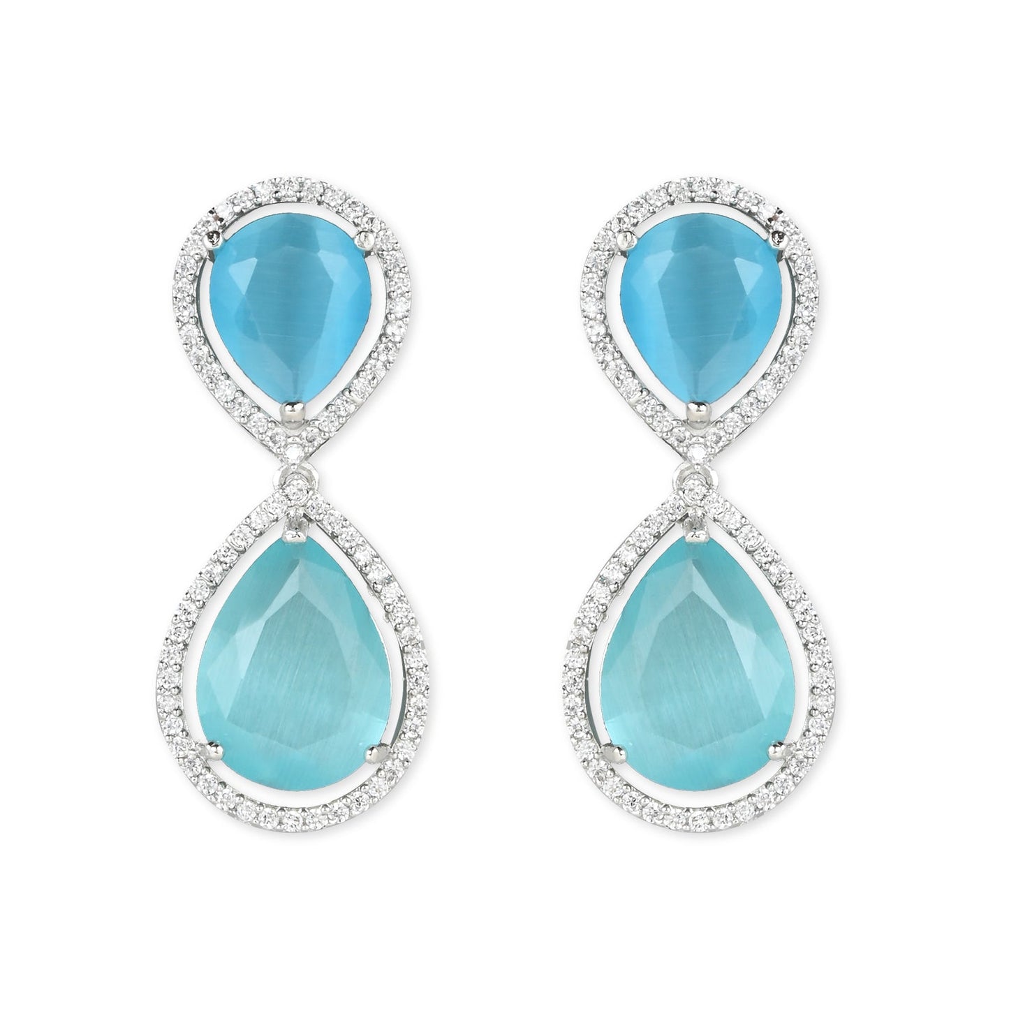 Women's 18K Silver Plated Blue Cz & American Diamond Stone Studded Beautiful Earrings
