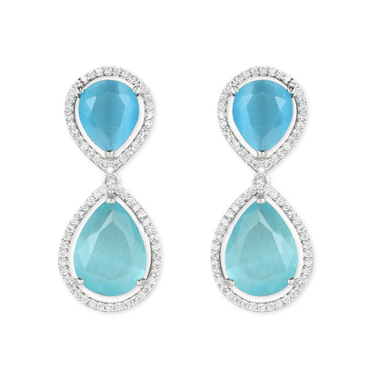 Women's 18K Silver Plated Blue Cz & American Diamond Stone Studded Beautiful Earrings