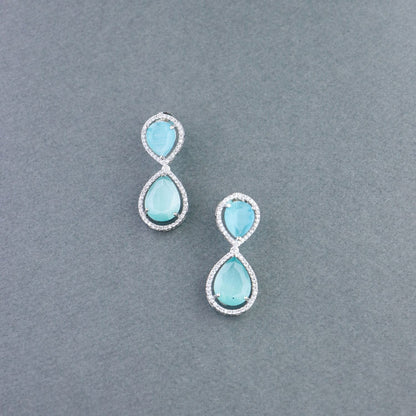 Women's 18K Silver Plated Blue Cz & American Diamond Stone Studded Beautiful Earrings