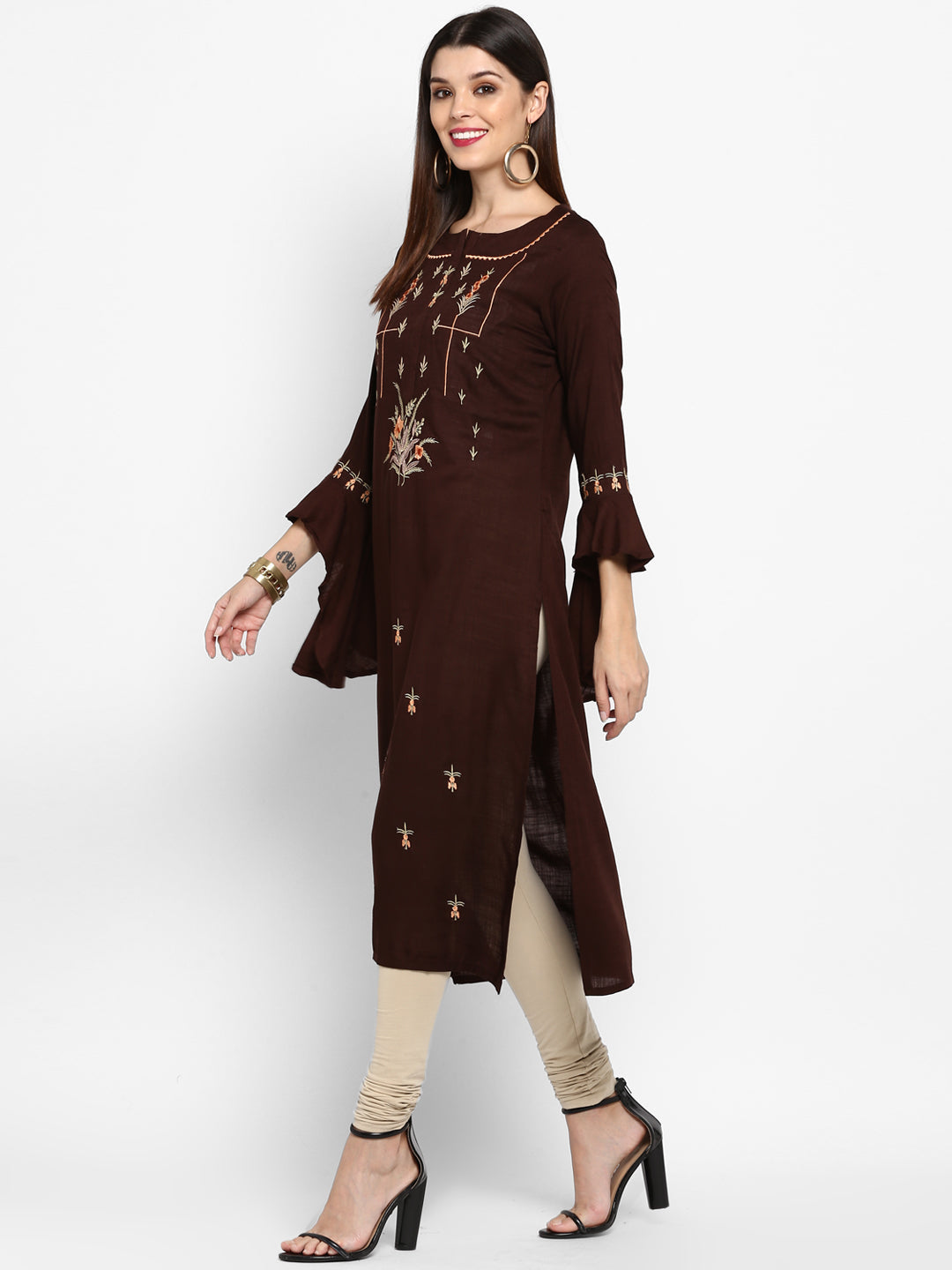 Women's Brown Rayon Kurta By Vbu