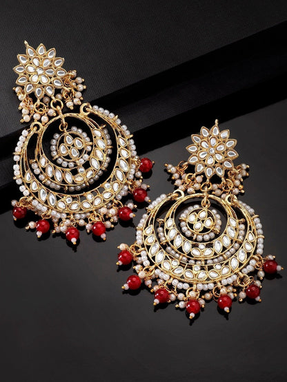 Women's  Gold Plated Alloy Red Kundan Stones Earrings