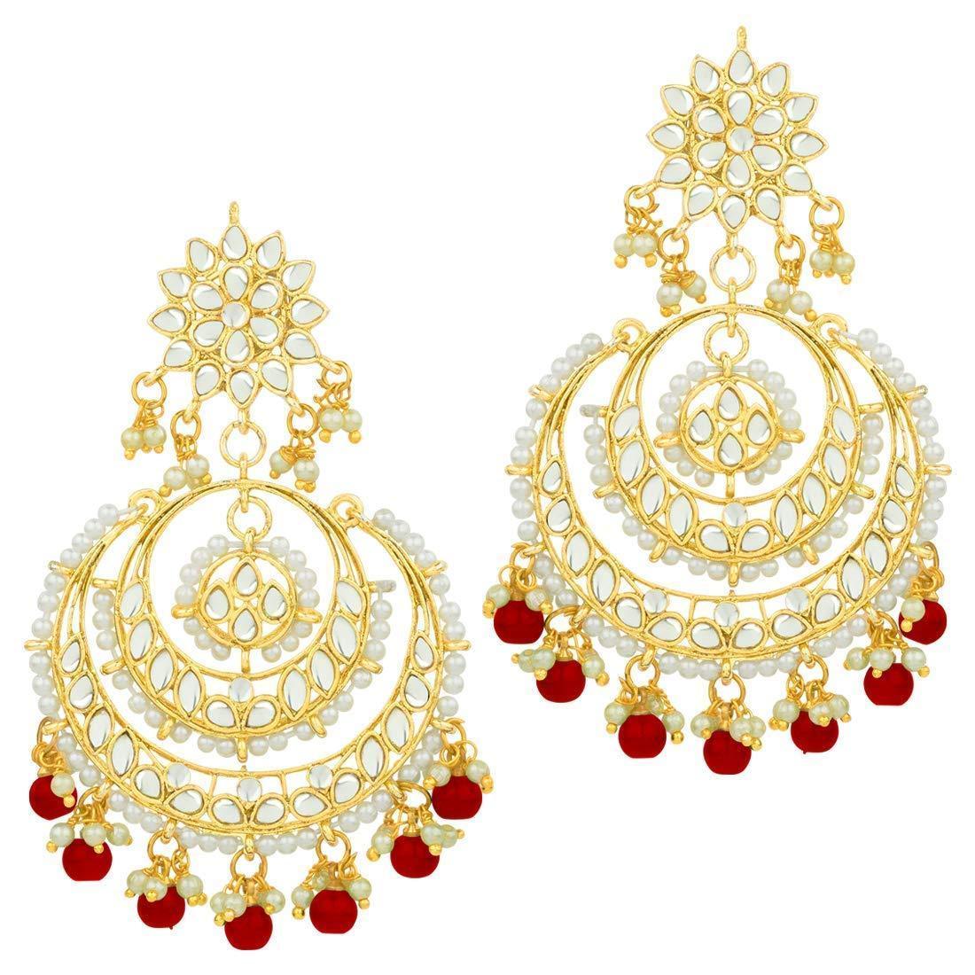 Women's  Gold Plated Alloy Red Kundan Stones Earrings