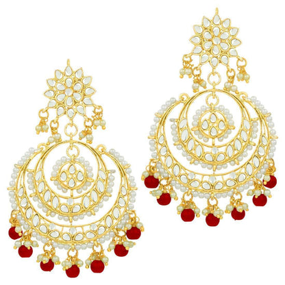 Women's  Gold Plated Alloy Red Kundan Stones Earrings