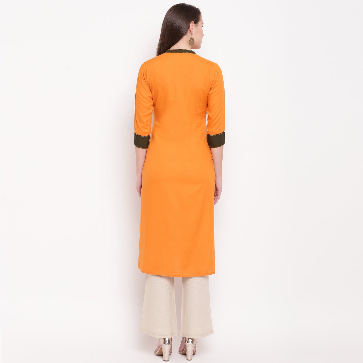 Women's Embroidered Straight Rayon Mustard Kurta (1Pc)
