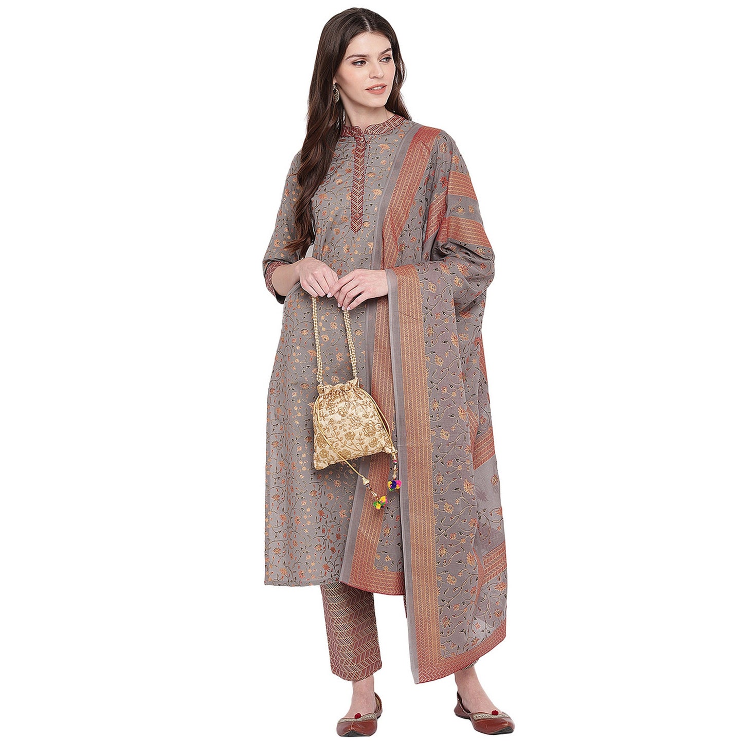 Women's Grey Kurta & Palazzo With Dupatta By Vbuyz- (3