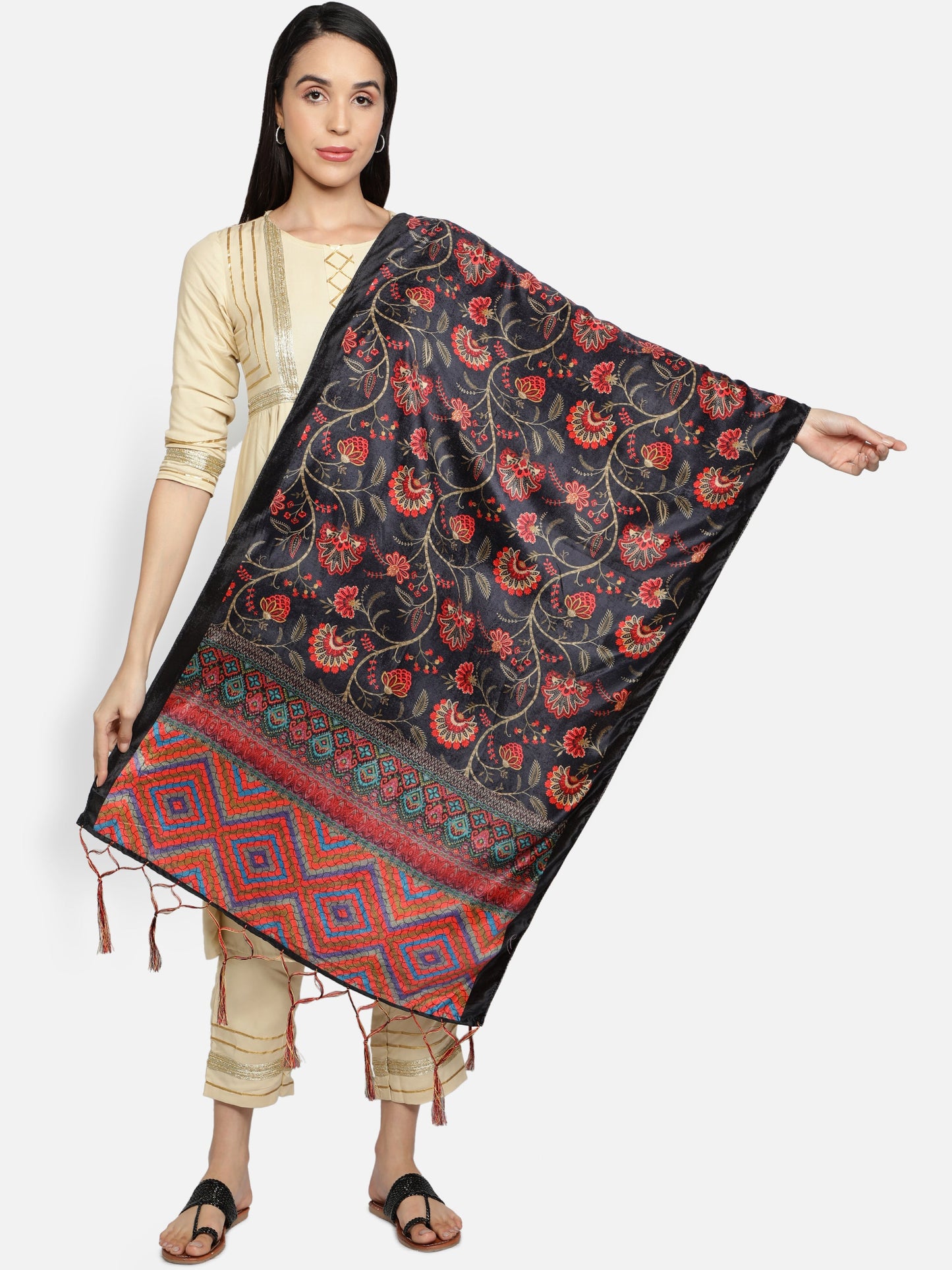 Women's Multicolored Polyster Velvet  Digital Printed Dupatta