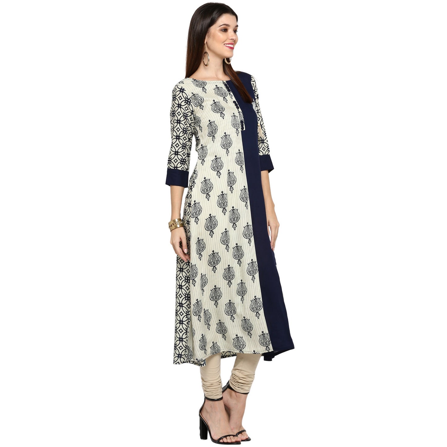 Women's Blue & White Rayon Straight Kurta By Vbuyz- (