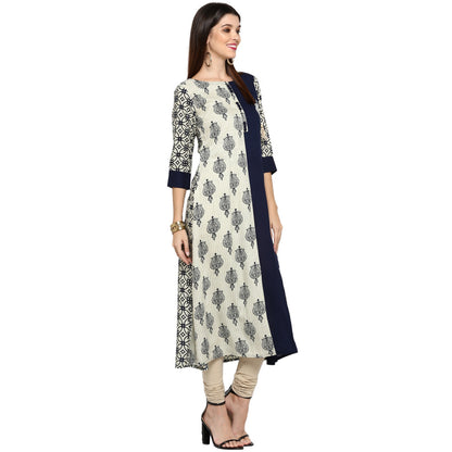Women's Blue & White Rayon Straight Kurta By Vbuyz- (