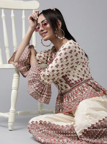 Women's Floral Printed Crop-Top Palazzo Set