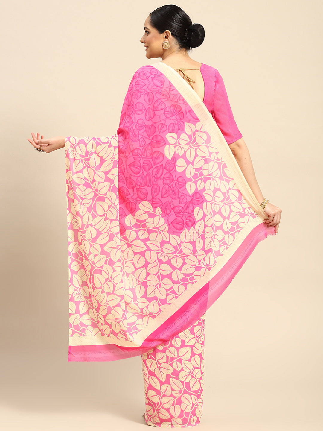 Women's Pink Chiffon Printed Saree
